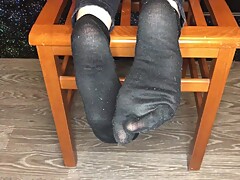 sexy wife after gym show black socks and foot fetish cuckold