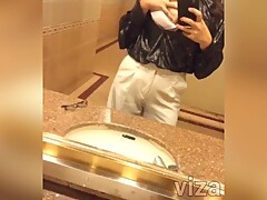 Masturbation in public toilet, female orgasm with beautiful big boobs girl & perfect body