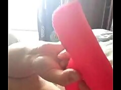 Uk BBW Kim sucks and fucks a big pink dildo