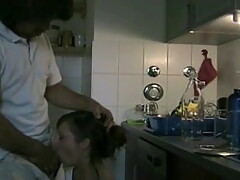 Amateur couple fucks in kitchen