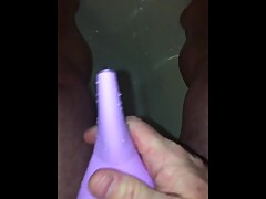 Husband uses his wifeâ€™s Go Girl / Shewee stand to pee device after she teases him with it earlier