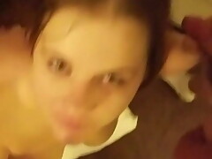 Skanky slutwife sucks 2 and gets facial.